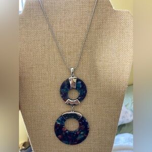 Blue Faux Tortoise Shell Pendant Necklace Adjustable‎ chain